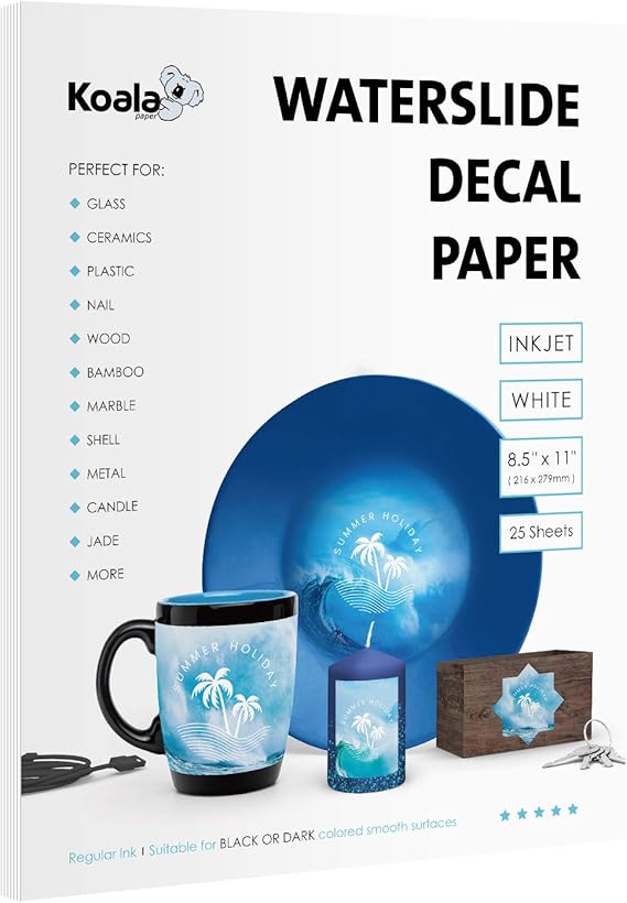 Koala Waterslide Decal Paper for Inkjet Printer White 25 Sheets 8.5x11 in