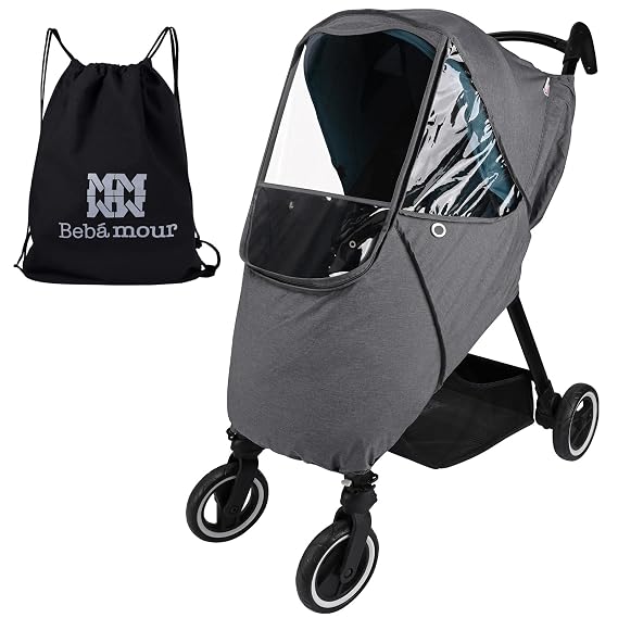 Bebamour Stroller Rain Cover,Universal Stroller Accessory,Waterproof,Windproof Protection,Baby Travel Weather Shield (Light Grey)