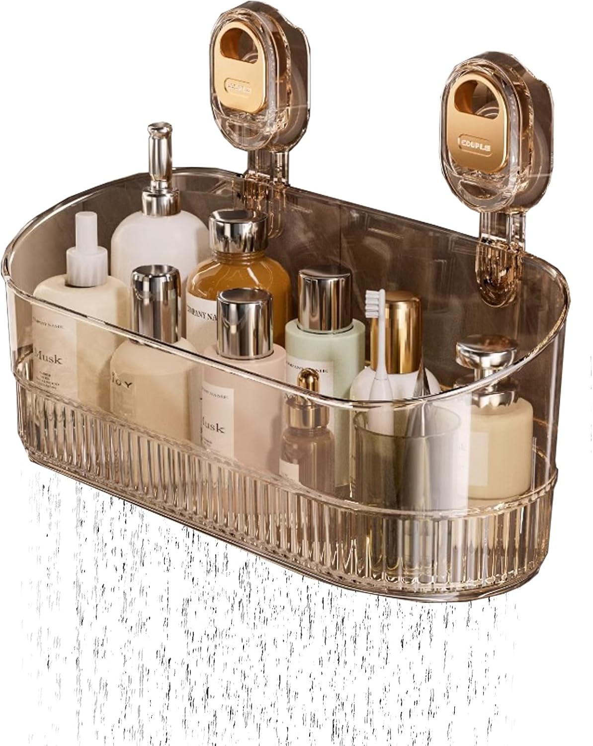 Firmstaunch Suction Cup Storage, No-Drill Bathroom Suction Storage Box-Large Capacity & Strong Load-Bearing, Suction Cup Rack for Bathroom Wall, Firm Staunch Holders Organizer with Drain Gold