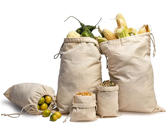 (18x20 inches) Cotton Bags, Reusable Produce Muslin Bags Premium Quality Recyclable Fabric, Multipurpose Drawstring Storage Pouch for Everyday Use (Pack Of 50)