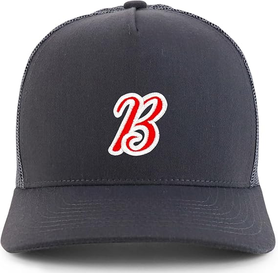 Trendy Apparel Shop Letter B Script Outline 5 Panel Structured Snapback Trucker Cap