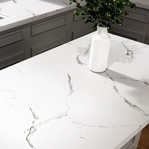 Stickyart Thick White Marble Contact Paper Peel and Stick Countertops Cabinets Removable Marble Wallpaper Peel and Stick for Bathroom Cabinets Drawers Waterproof Self Adhesive Marble Paper 12"x80"