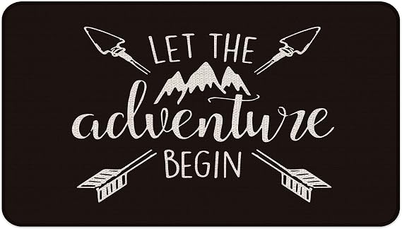 Camping Door Mat - 30''x17'' RV Rug for Inside, Camper Gifts, RV Decorations, Black - Let the Adventure Begin