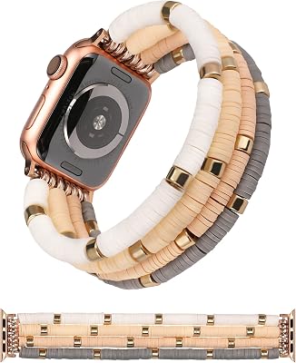 TOYOUTHS Heishi Beaded Bracelet Compatible with Apple Watch Band Women Kids Girls Cute Stretchy Clay Preppy Stack Strap for iWatch 3840414244454649mm Series 11 10 9 8 7 6 5 4 SEUltra 3 2 1