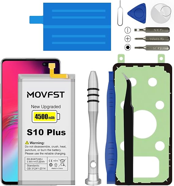 Replacement Battery for Samsung Galaxy S10 Plus,4500mAh High Capacity Battery Fit for Samsung Galaxy S10 Plus Model SM-G975 G975A/V/T/P with Repair Tool Kits,EB-BG975ABU