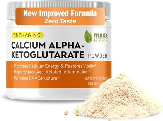 Maxx Herb Calcium AKG, Pure Calcium Alpha - Ketoglutarate Powder (Ca-AKG), for Energy, Vitality, Mental Focus, Clarity & DNA Structure, Non-GMO & Gluten Free - 100 Gram Jar (67 Servings)