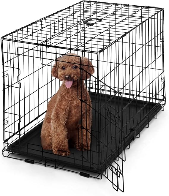BOWHAUS Foldable Dog Crate Wire Metal Dog Kennel w/Divider Panel, Leak-Proof Pan & Protecting Feet, Single & Double Door, Small, Medium & Large Dog Crate Indoor Wire Dog Cage, 30 w/Single Door