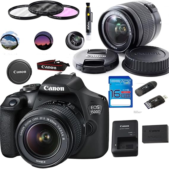 Canon EOS 1500D / Rebel T7 DSLR Camera with EF-S 18-55mm f/3.5-5.6 is II Lens - Deal-Expo Accessories Bundle