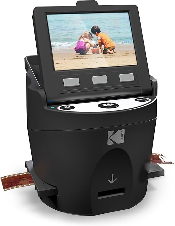 KODAK SCANZA Film & Slide Scanner, 3.5" LCD, 35mm, 126, 110, Super 8 & 8mm | Converts color/B&W negatives to 14MP/22MP JPEGs; SD up to 128GB (not included); HDMI, USB, video cable, AC adapter included