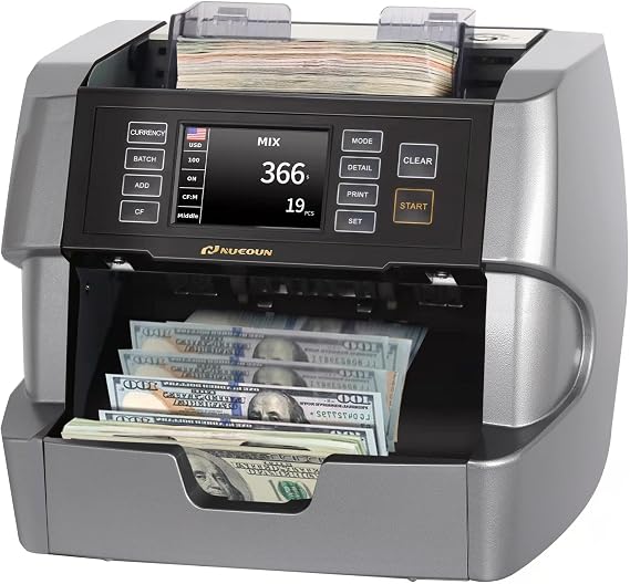 NUCOUN VC-7 Bank Grade Money Counter Machine Mixed Denomination,Value Counting,Mulit Currency,Printer Enabled,Serial Number,Cash Bill Counter 2CIS/UV/IR/MG/MT Counterfeit Detection, Cash Counter