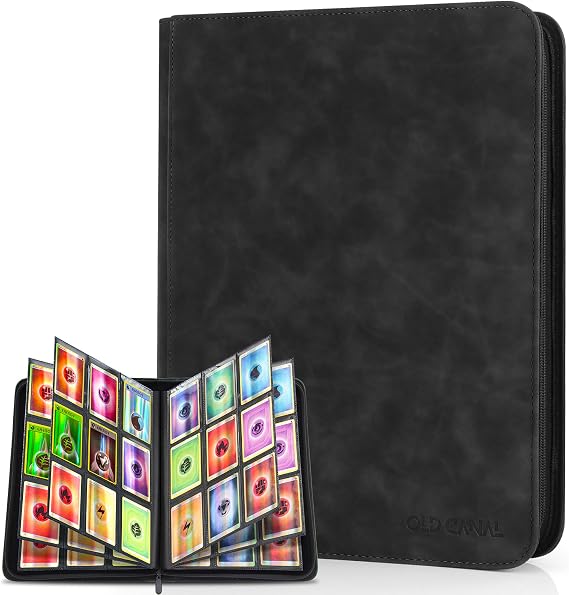 Trading Card Album, Card Scrapbook with 9 Compartments for up to 540 Cards, Portable Zip Binder, Cards Binder for MTG, TCG, Baseball Cards (Black)