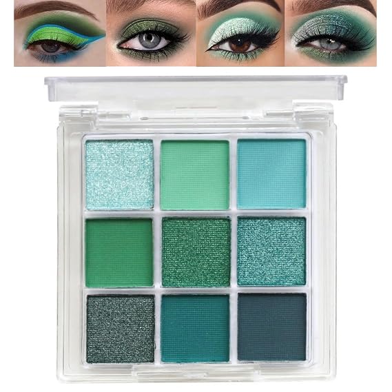 9 Colors Green Shimmer Eyeshadow Palette, Matte Nude Neutral Eyeshadow