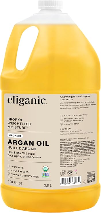 Cliganic Organic Argan Oil, 100% Pure (3.78L) | Moroccan Argan Oil for Hair, Face &amp; Skin | Natural Cold Pressed Carrier Oil - Certified Organic | Cliganic