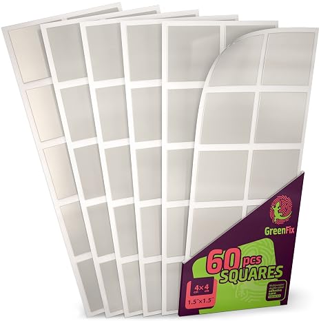GreenFix Large Double Sided Mounting Squares 60PCs, Clear, Removable