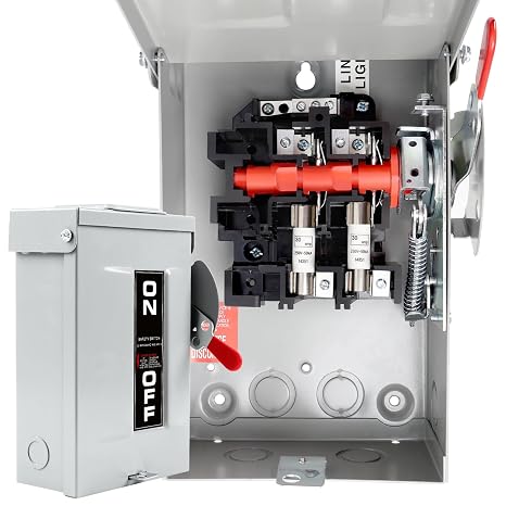 2P 30 Amp Disconnect Box, 30 Amp Fused Disconnect, 110/240V, Heavy Duty Metal Structure, Reserved Knout-Outs, NEMA 3R Enclosure for Outdoor, Ideal for Residential Application