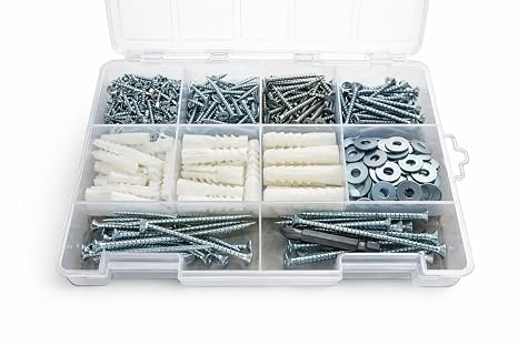 312 Parça 11 Çeşit Vida Dübel ve Pul Seti - Organizer Takım Çantası - DIN 7505 Sunta Vidaları - Kraft Plastik Dübel - PZ2 Bits Uç Dahil