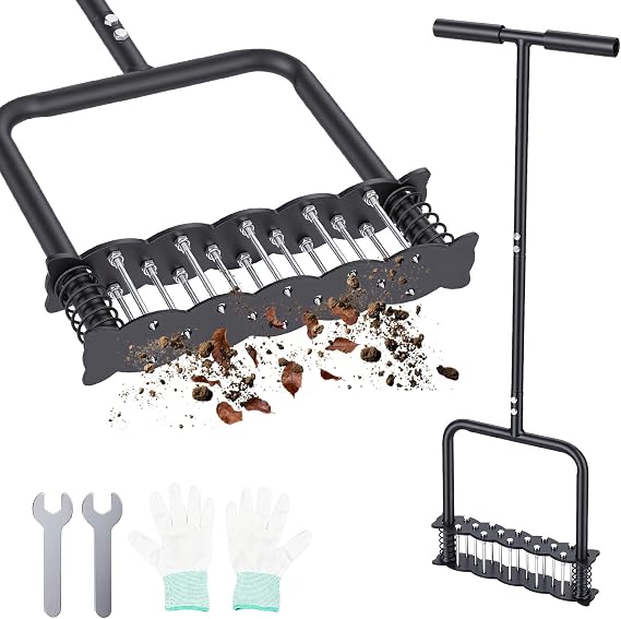 Lawn Aerator, 14-Spike Manual Grass Aerator with Padded T-Handle
