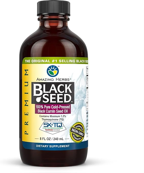 Amazing Herbs Premium Black Seed Oil Liquid - 8 Fl Oz Glass Bottle