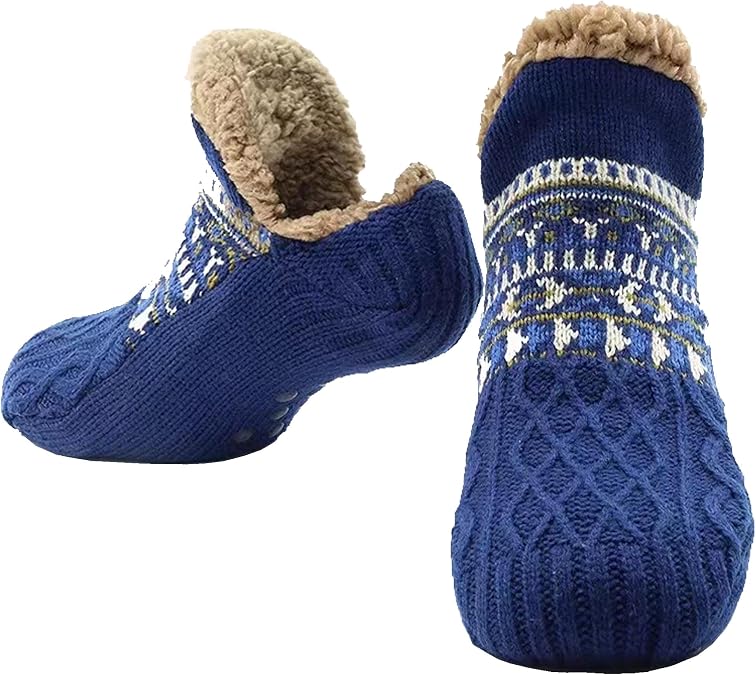 Slipper Socks for Women Men Fuzzy Non Slip Fluffy socks with grips house Slipper (Blue, Adult, Women, 5, Numeric Range, US Footwear Size System, 8, Medium)