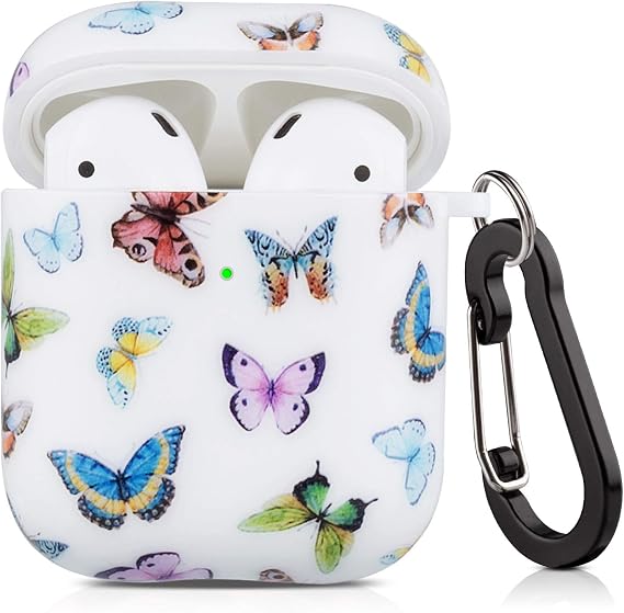 Butterfly Airpods Case, Cutebricase Airpod Case Colored Butterfly for Women Girls Protective Hard Airpod Case Cover for Apple AirPods 2 & 1 with Keychain Compatible with Wireless Charging