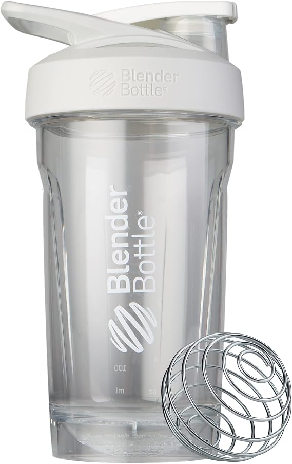BlenderBottle Strada Shaker Cup, Wire Mixball For Protein Shakes and Pre Workout, 710ml, White