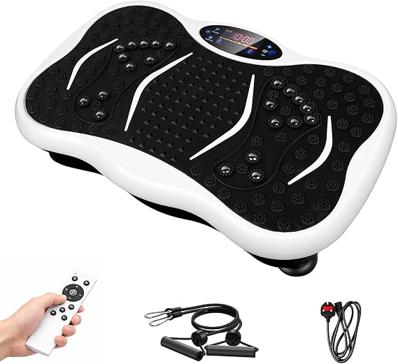 Vibration Plate Exercise Machine, Fitness Vibration Trainer with 199 Speed Levels & Bluetooth Speaker, 5 Program Modes and Resistance Bands, Home Workout Equipment for Body Toning