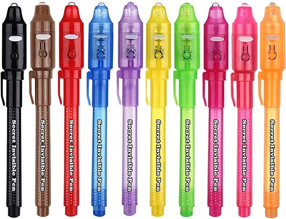 SCStyle Invisible Ink Pen 10Pcs With UV Light Party Favors for kids,Spy Pen | Built-in UV light.Perfect Party Favors for Spy Play,Birthdays, Easter, Halloween,Christmas,Treasure Hunts,Gifts Students Pens
