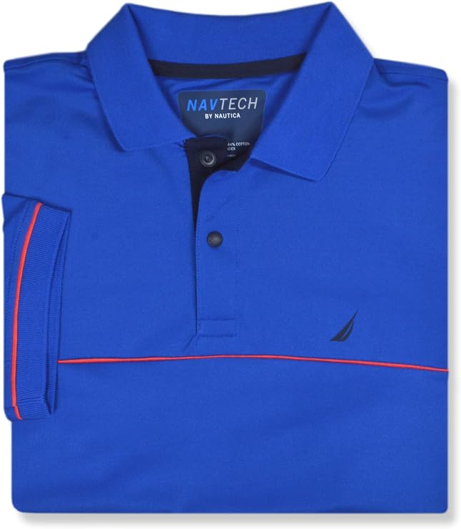 Nautica Mens Classic Fit Navtech Colorblock Piping Polo Shirt, (Medium, Olympic Bolt Blue)