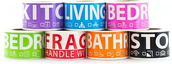 350 Home Moving Labels for 2 Bedroom House 7 Color-Coded Room Labels (50 Each) + Fragile Stickers for Moving Boxes, Supplies, Wardrobe Boxes, Apartment Moves