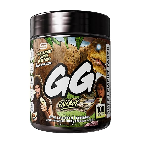 Gamer Supps GG Energy - Guacamole Gamer Fart 9000 by TheRussianBadger (100 Servings) - Keto Friendly Gaming Energy and Nootropic Blend, Sugar Free + Caffeine + Vitamins + Immune Support, Powder Drink