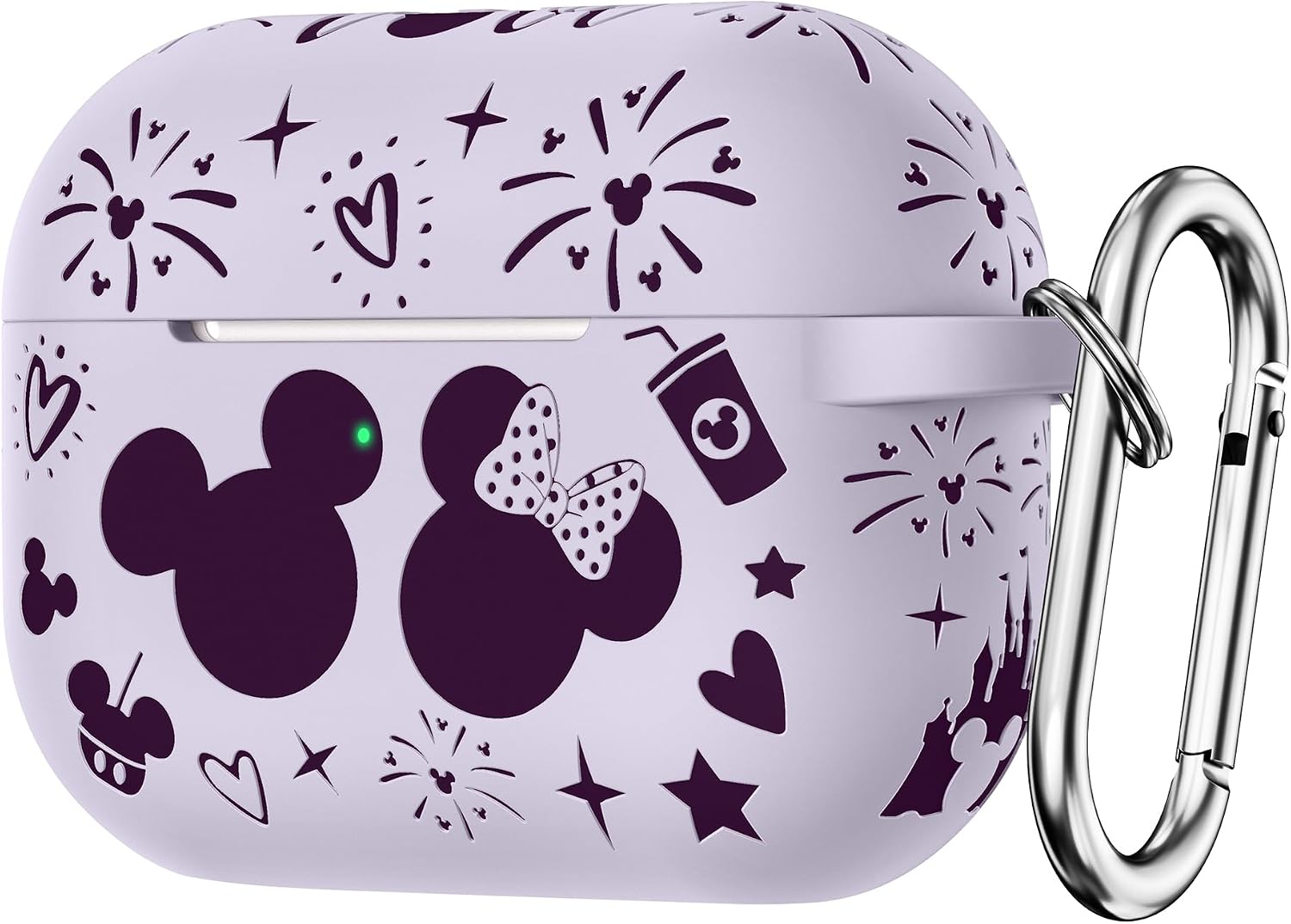 Compatible with Airpods Pro 2nd1st Generation Case Cover with Keychain, Women Men Soft Silicone Two-Tone Cute Cartoon Engraved Convenience Protective Case, Front LED Visible LavenderPurple