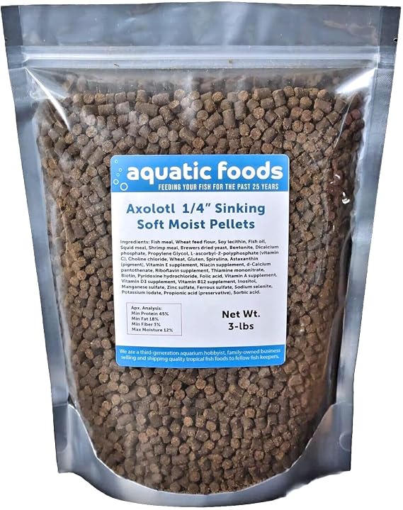 1/4" Soft Moist Sinking Salmon Pellets for Adult Axolotls... 3-lb Bag