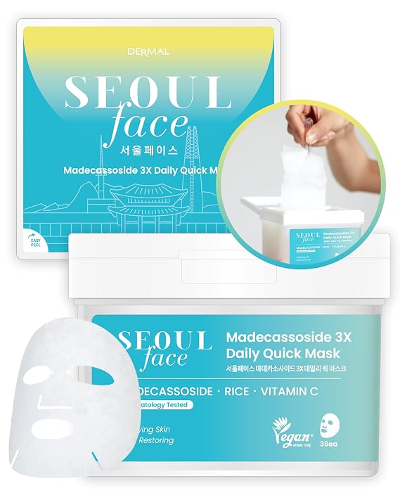 DERMAL Korean Cica Madecassoside 5-Minute Daily Sheet Mask, 36 Count