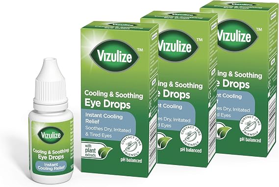 Vizulize Cooling and Soothing Eye Drops 10ml - Instant Cooling Relief, Soothes Dry, Irritated & Tired Eyes - 3 Pack