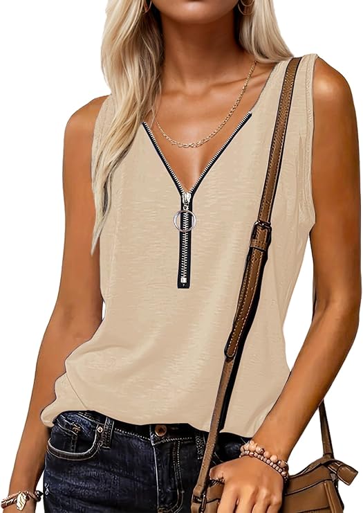 Halife Womens Half Zip V Neck Tank Tops Sleeveless Summer Shirts