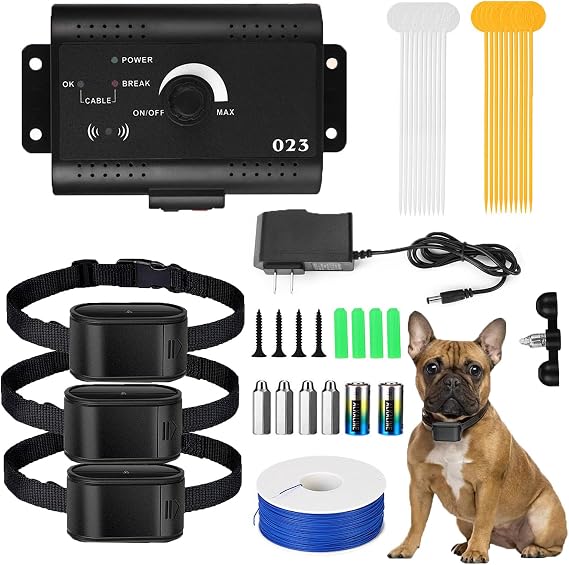 For3dogs,Electric Dog Wireless Fence, Safe Effective Pet Containment System, w/Battery-Operated Training Collar & 984 Ft Boundary Wire, Covers up to 1.2 Acre, for Small Medium Large Dogs