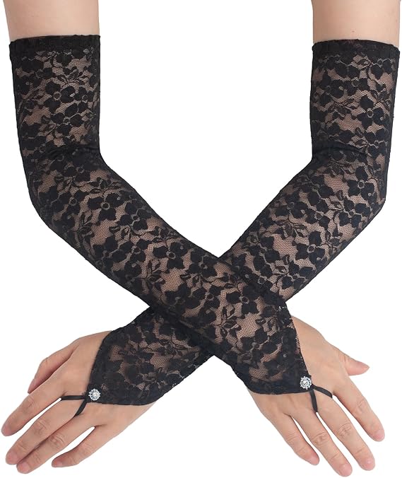 Fingerless Lace Gloves for Women, Elbow Length Long Gloves, Cosplay 20s Opera Tea Party Accessories