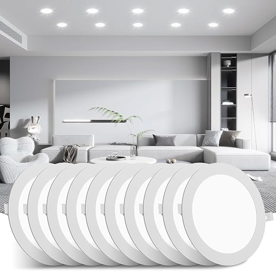 LED Downlights for Ceiling 3W 10 Pack,6500K Cool White Recessed Ceiling Lights,270LM Ultra Slim Spot Lights,Cutout Φ70mm Round Spotlights for Bathroom Bedroom Kitchen Living Room [Energy Class F]