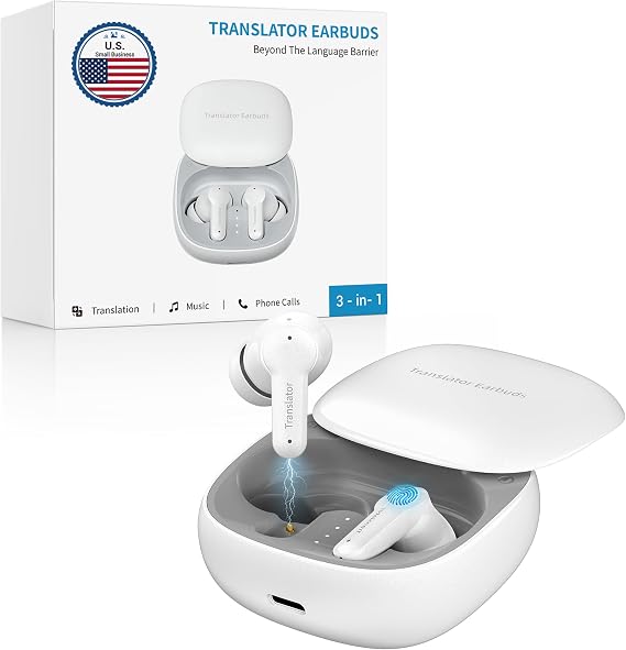 ANFIER M3 AI Offline Translator Earbuds Real Time, Language Translation Device in 144 Languages, 3-in-1 Two-Way Audifonos Traductores, Live Translate Headphones, No Subscription Required (White)