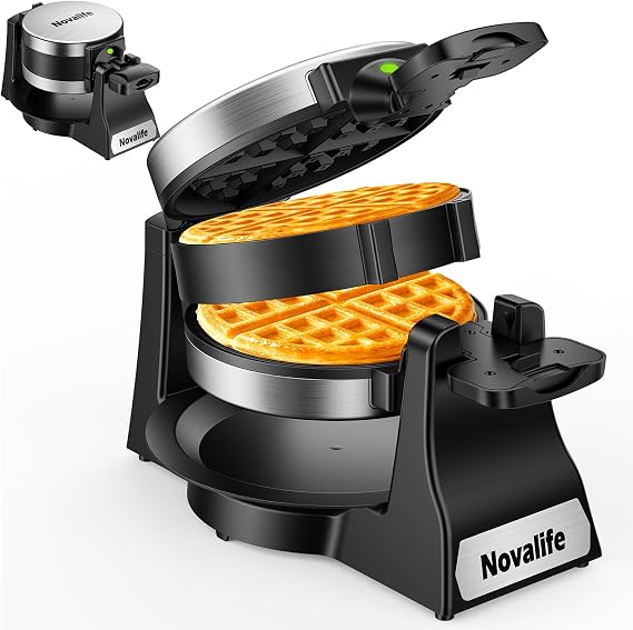 Waffle Maker, 1400W Belgian Waffle Maker, Double Waffle Iron 180 Flip, 8 Slices, Rotating & Nonstick Plates, Removable Drip Tray Easy to Clean, Locking Buckle & Cool Touch Handle