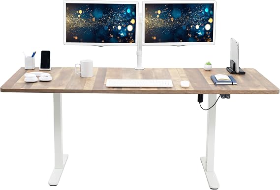 VIVO Electric 71 x 30 inch Stand Up Desk, Height Adjustable, Reclaimed Wood Top White Frame, Home and Office Furniture Sets, DESK-KIT-0W7P