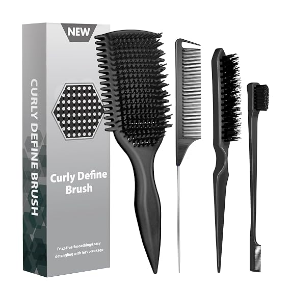 Curl Defining & Detangling Brush Dual-Vented Curly Hair Brush for Wet & Dry Hair with Flexible Bristles Reduces Frizz & Smooths Knots For