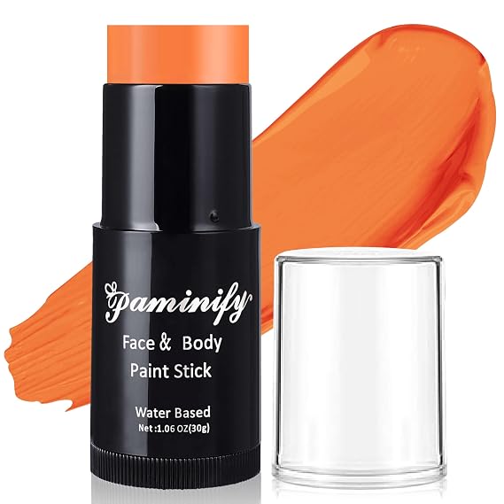 Orange Face Paint Stick,Water-Based Orange Body Paint Stick,Washable Face Painting for Lion Tiger Fox Pumpkin Costume,Halloween Professional SFX Makeup Paint for Cosplay ,1.06 OZ
