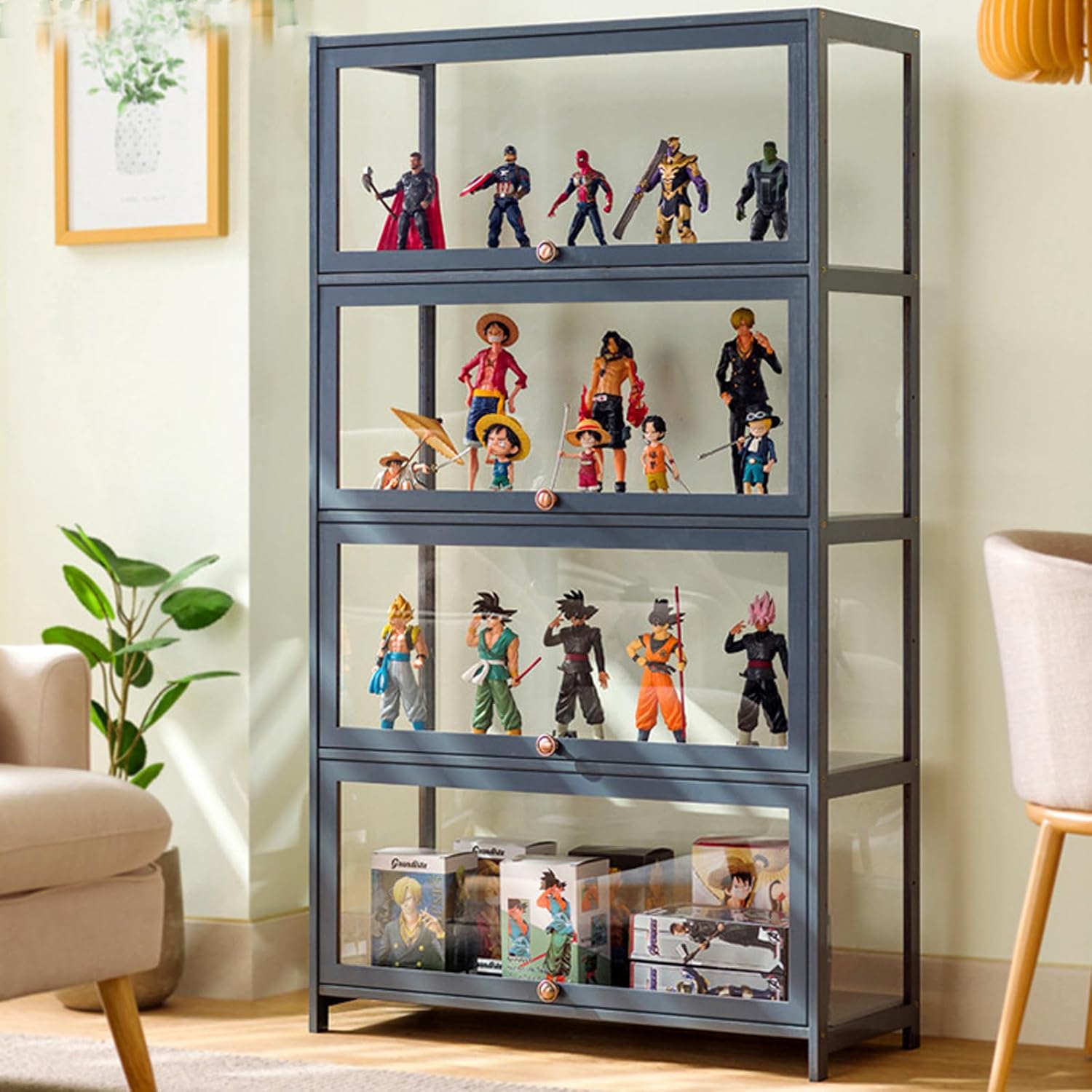 Display Cabinet, Curio Cabinet with Acrylics Doors, Collectibles Organizers Rack Display Shelf, High Display Case,Showcase for Home, Office,Living Room, Playroom (Size:70 * 32 * 140cm,Color:Grey)