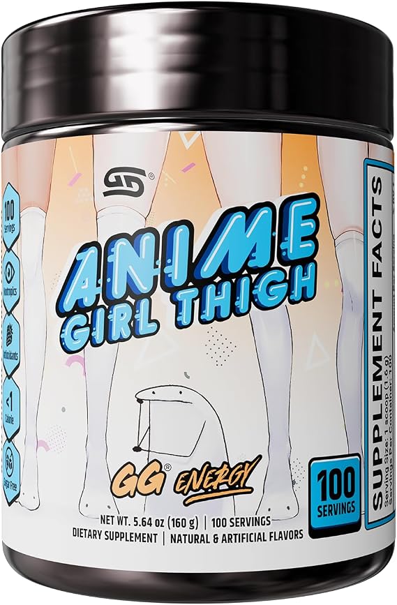 Gamer Supps GG Energy - Anime Girl Thigh (100 Servings) - Keto Friendly Gaming Energy and Nootropic Blend, Sugar Free + Caffeine + Vitamins + Immune Support, Powder Drink