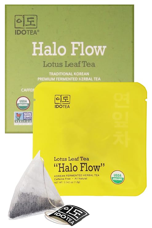 IDO Tea Halo Flow Lotus Leaf Tea | Organic Korean Fermented Herbal Tea | Detox Tea for Body Cleanse & Immune Support | Relaxing Tea to Revitalize Body | Bedtime Tea Gift Sets (Pack of 1, 15 Tea bags)