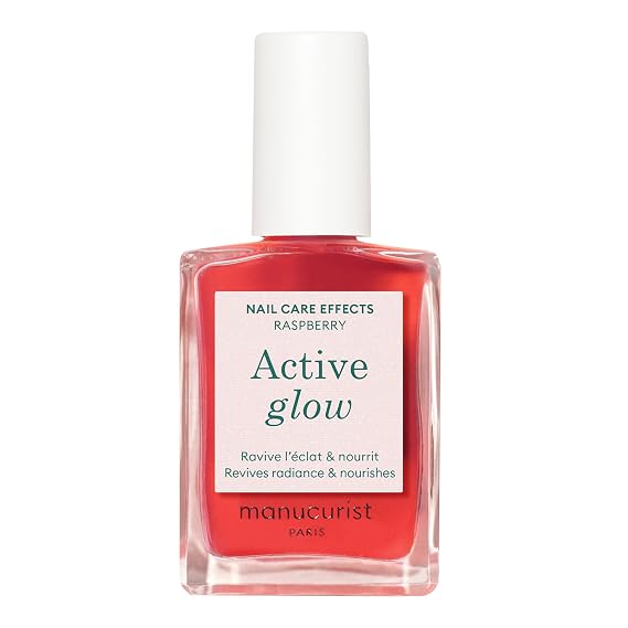 Manucurist Active Glow Raspberry Nail Concealer Nail Polish Care | Ultra-glowy strengthening nail polish with vegan plant-based formula for healthy-looking nails. Made in France