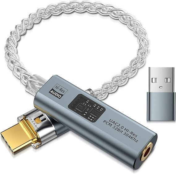 USB C to 3.5mm Audio Adapter Equipped with Dual DAC Chip CX31993&MAX97220, Audio Dongle with HiFi Amplifier, USB C to 3.5mm Headphone Aux Converter & USB A Adapter for Android iPhone iPad PC Mac