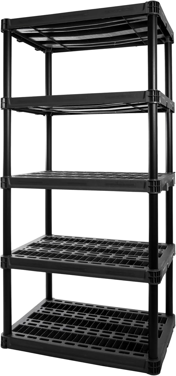 Plano 5-Shelf Extra Heavy Duty Plastic Storage Shelves, 72.5 x 36 x 24, 1000lb Capacity, Pantry, Office, Closet and Garage Shelves, Easy to Assemble, Durable Plastic Shelving Unit
