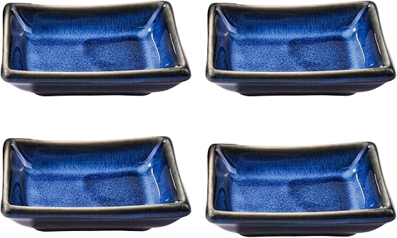 Ceramic Dipping Bowl Set of 4, 3.5'' Rectangular Small Sauce Dishes